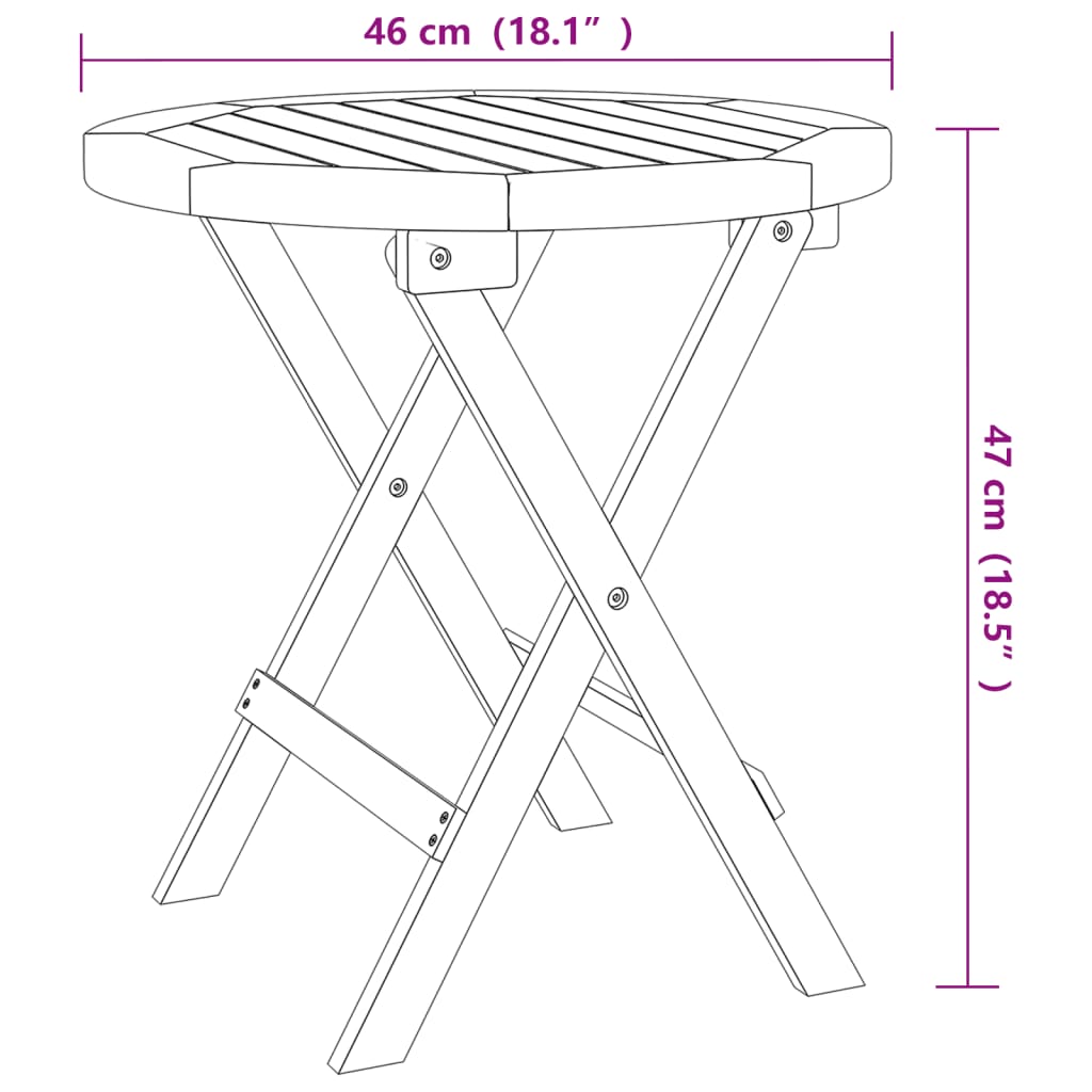 vidaXL Sulankstomas sodo staliukas, 46cm, akacijos medienos masyvas