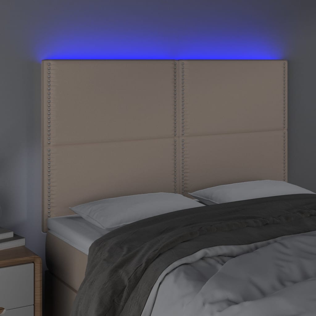 vidaXL Galvūgalis su LED, kapučino spalvos, 144x5x118/128cm