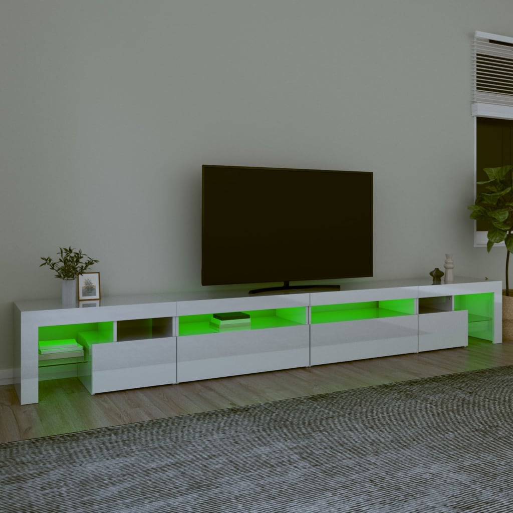 vidaXL TV spintelė su LED apšvietimu, balta, 290x36,5x40cm, blizgi