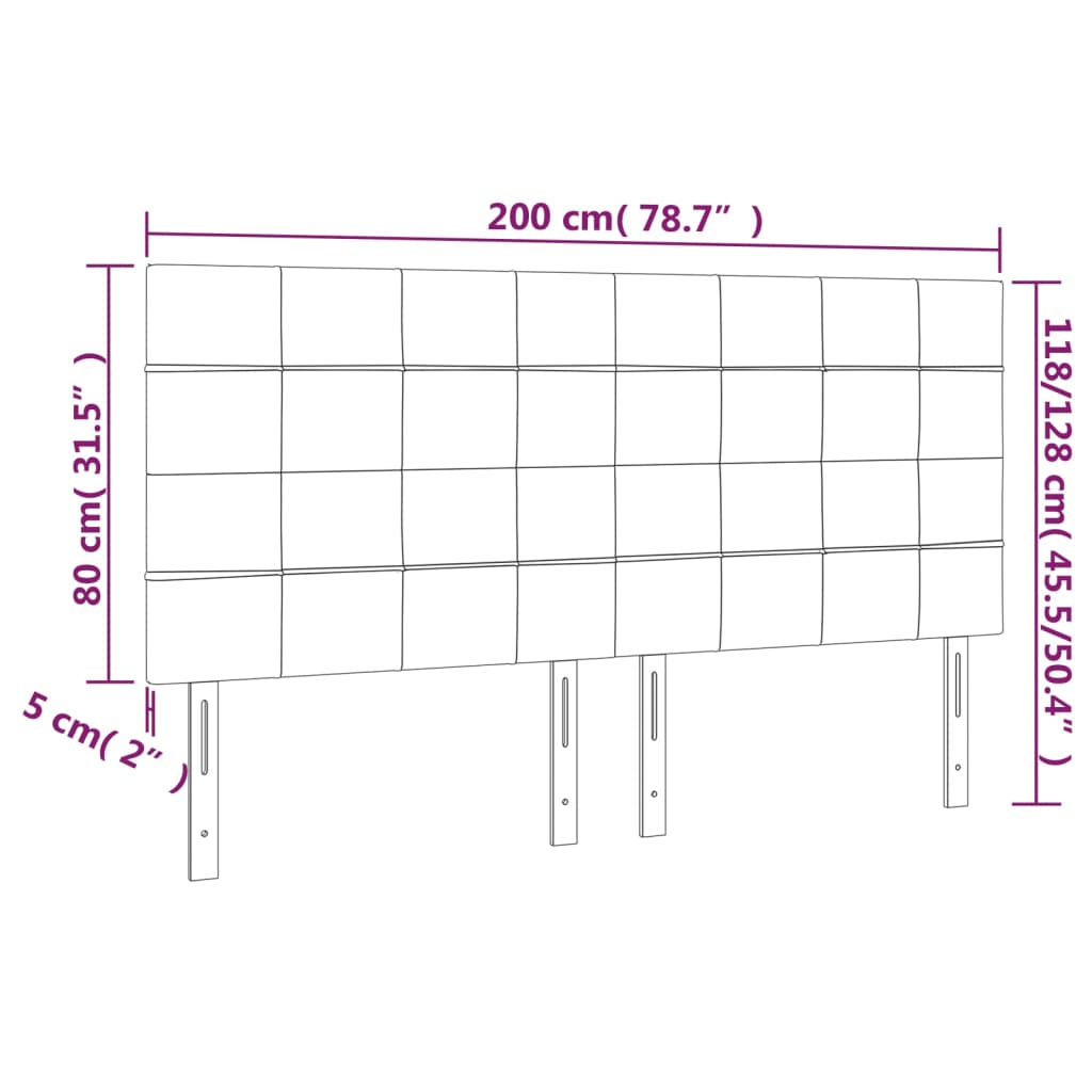 vidaXL Galvūgalis su LED, tamsiai pilkas, 200x5x118/128cm, aksomas