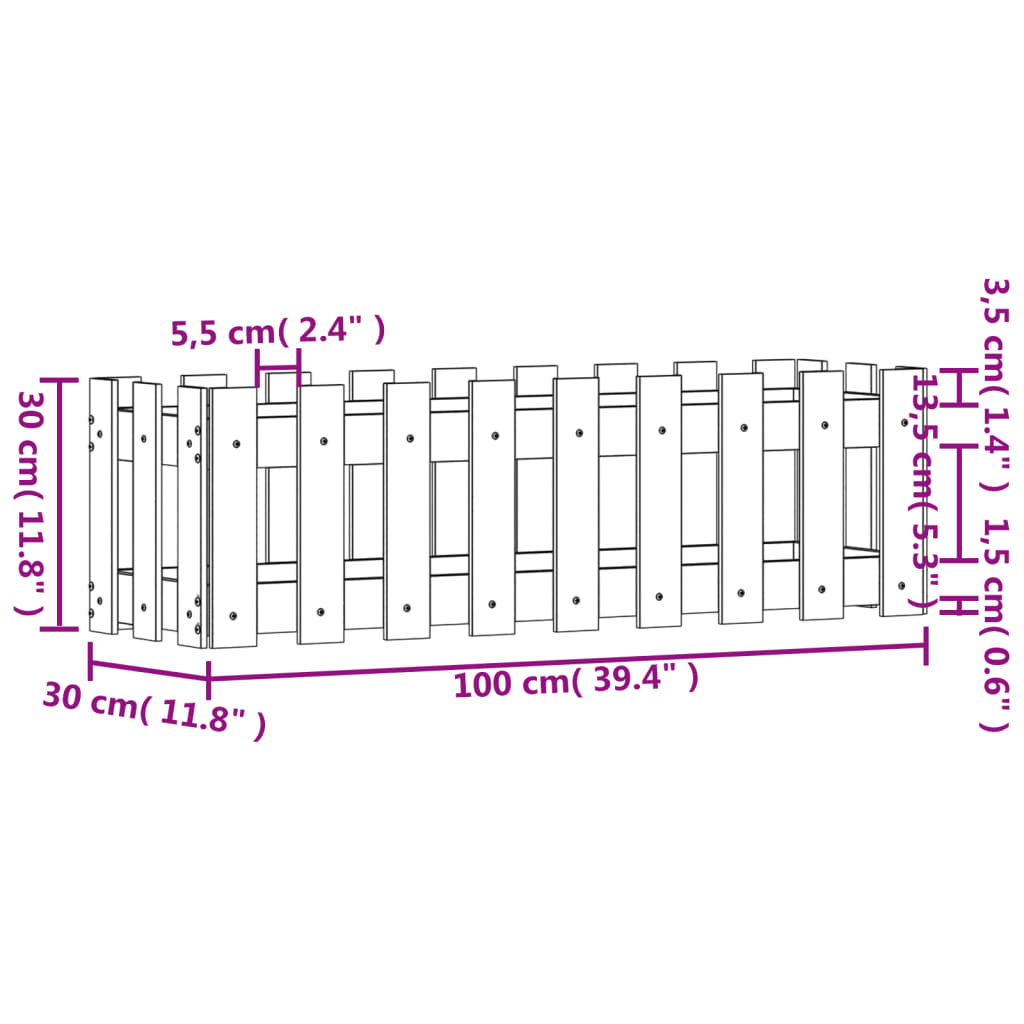 vidaXL Sodo lovelis, baltas, 100x30x30cm, pušis, tvorelės dizaino