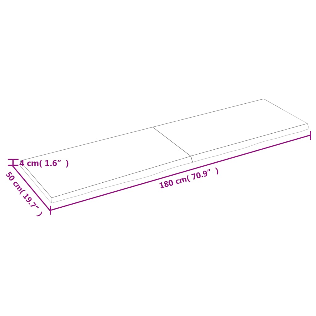 vidaXL Stalviršis, 180x50x(2-4)cm, neapdorotas ąžuolo medienos masyvas