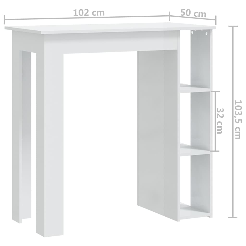 vidaXL Baro stalas su lentyna, baltas, 102x50x103,5cm, mediena