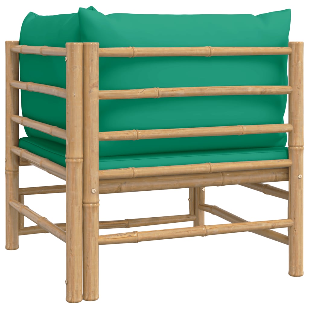 vidaXL Kampinė sodo sofos dalis su žaliomis pagalvėlėmis, bambukas