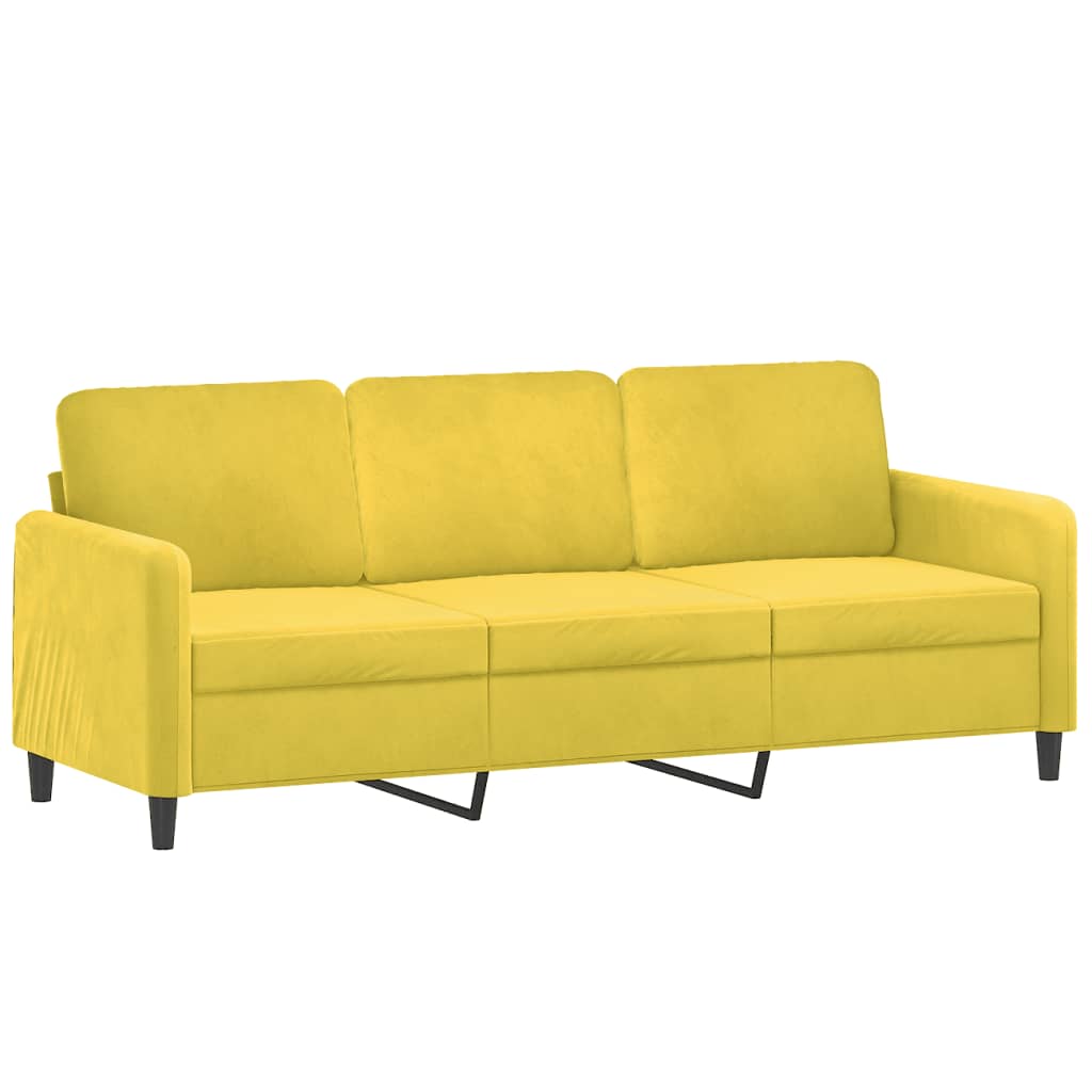 vidaXL Trivietė sofa su pagalvėlėmis, geltonos spalvos, 180cm, aksomas