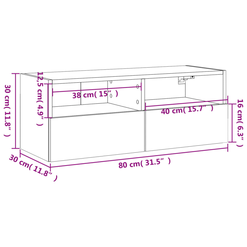 vidaXL Sieninė TV spintelė, juoda, 80x30x30cm, apdirbta mediena