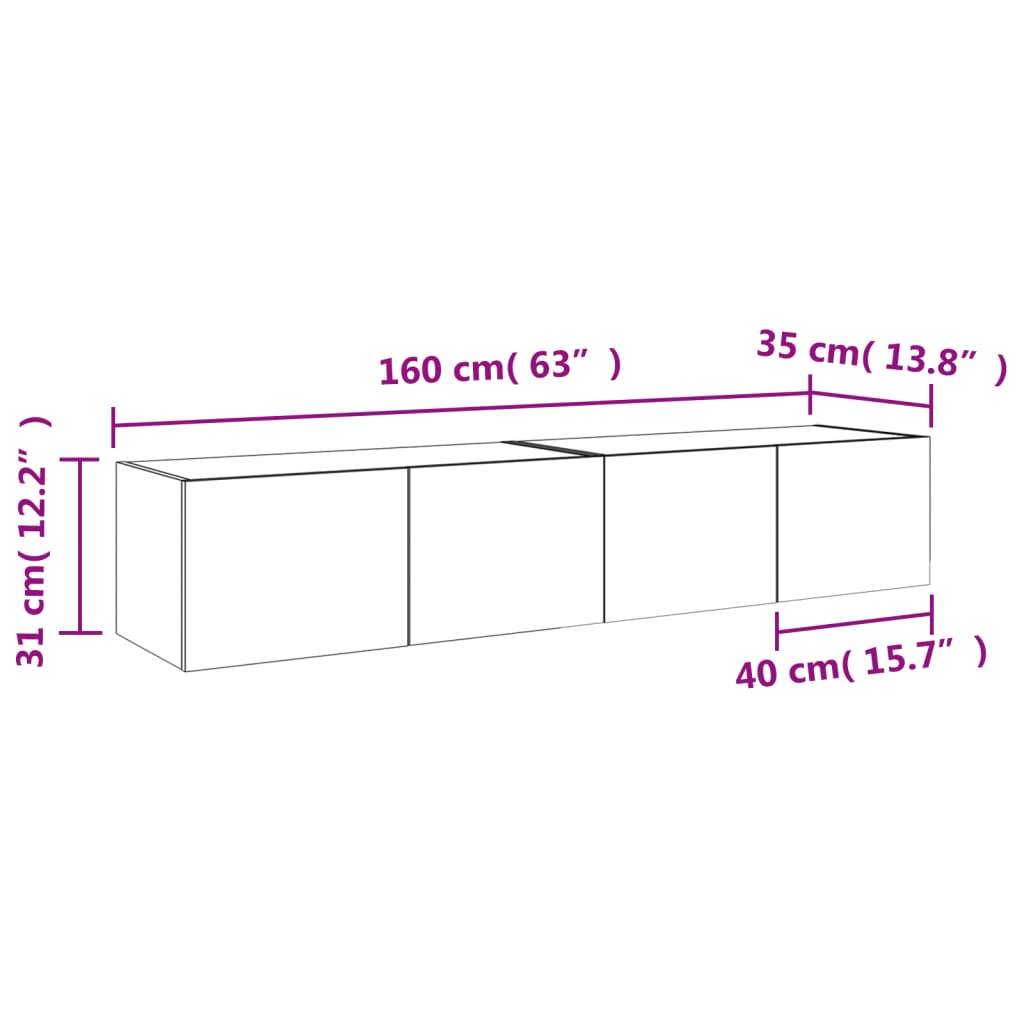 vidaXL Sieninės TV spintelės su LED, 2vnt., rudos ąžuolo, 80x35x31cm