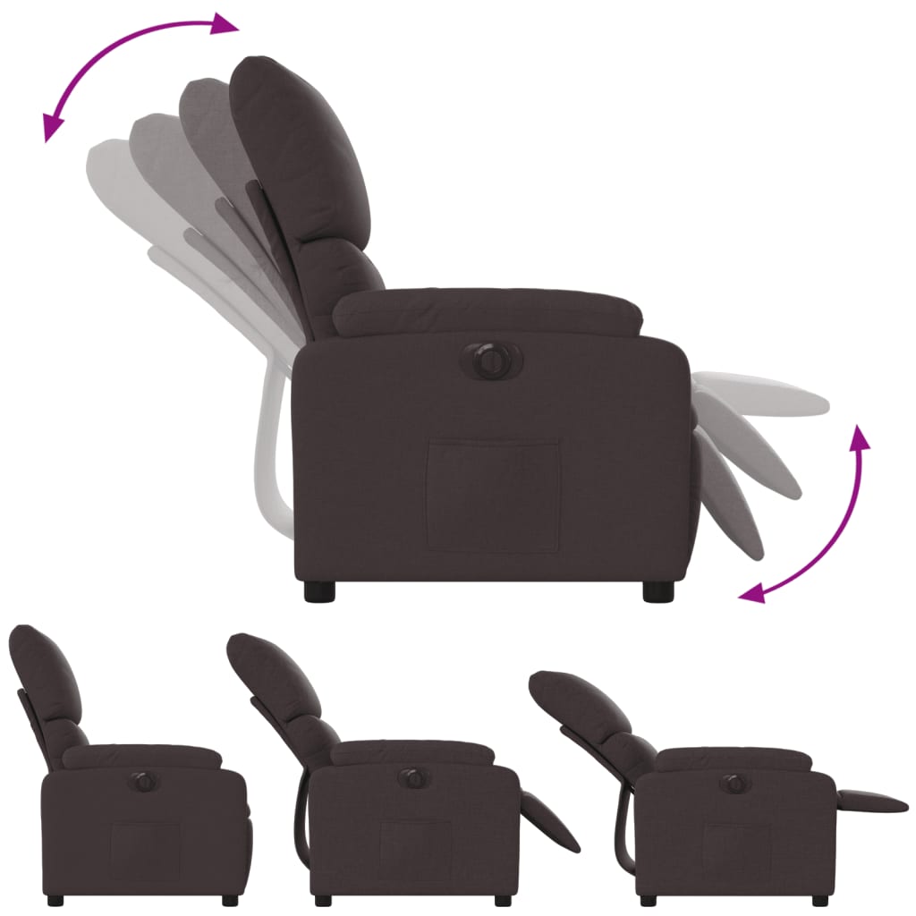 vidaXL Elektrinis atlošiamas krėslas, tamsiai rudos spalvos, audinys