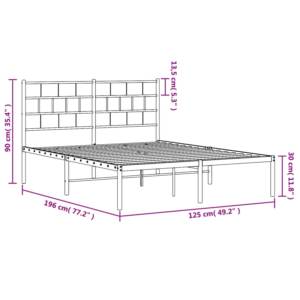 vidaXL Metalinis lovos rėmas su galvūgaliu, juodos spalvos, 120x190 cm