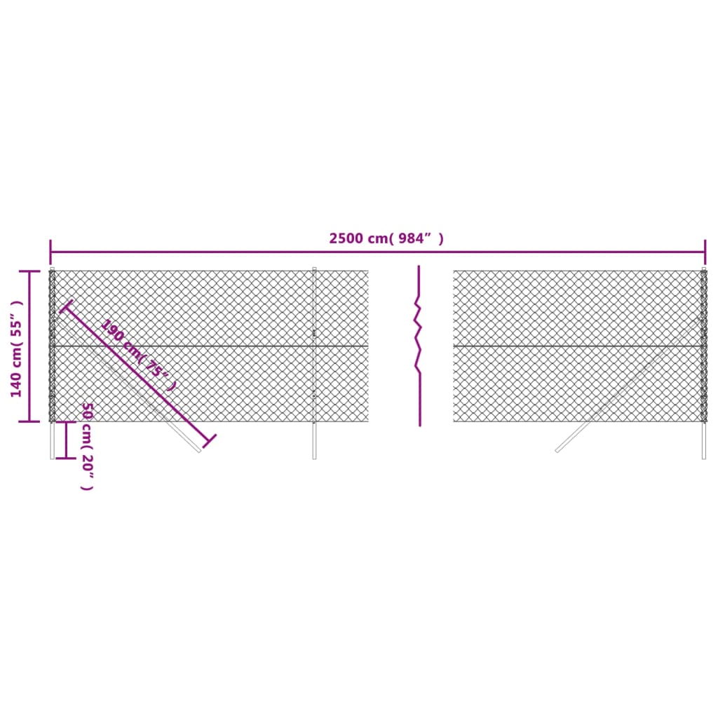 vidaXL Tinklinė tvora, sidabrinės spalvos, 1,4x25m