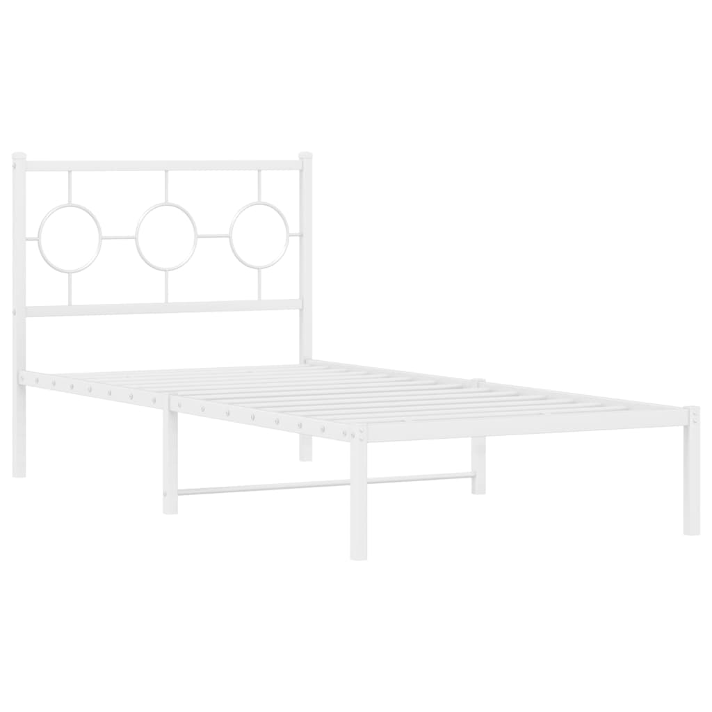 vidaXL Metalinis lovos rėmas su galvūgaliu, baltos spalvos, 90x200cm