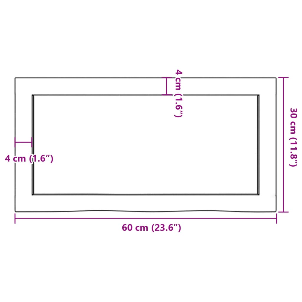 vidaXL Vonios kambario stalviršis, 60x30x(2–6)cm, medienos masyvas