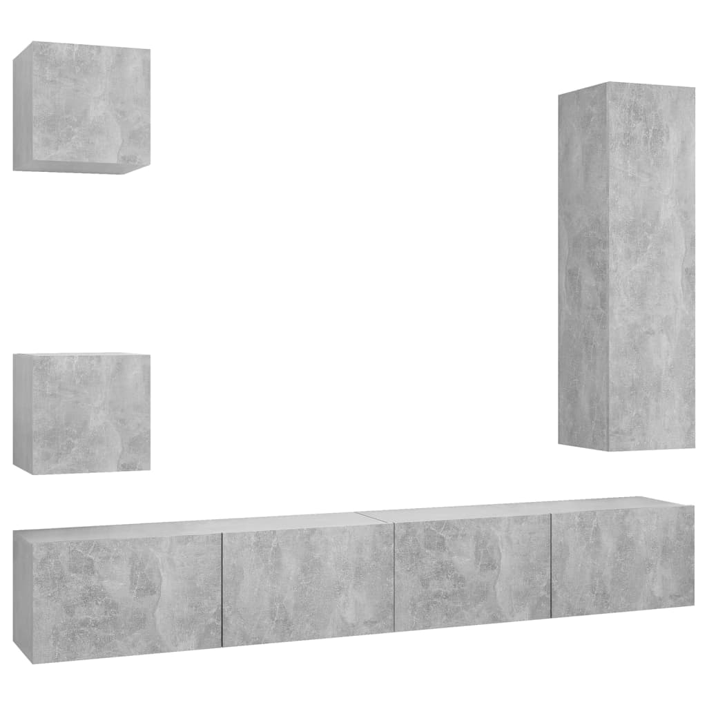 vidaXL Televizoriaus spintelių komplektas, 5 dalių, betono, mediena