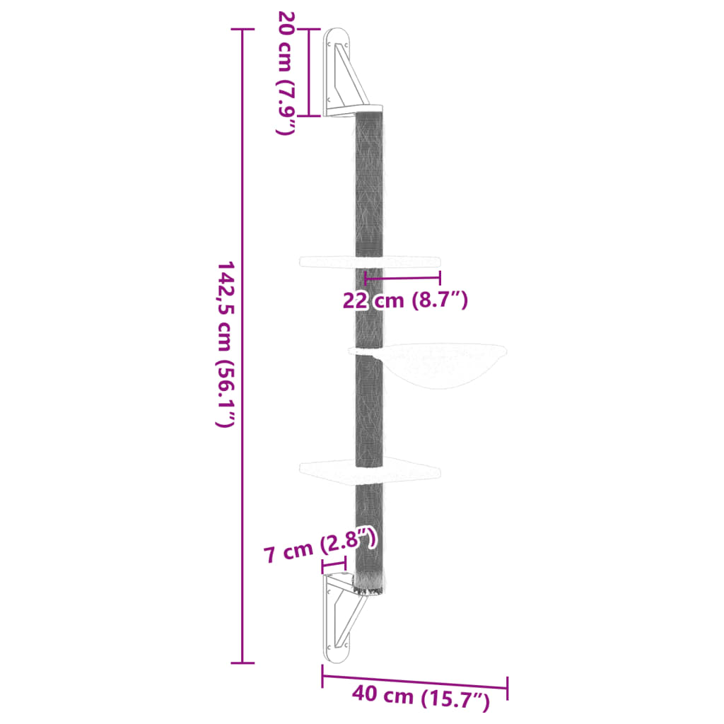 vidaXL Draskyklė katėms su draskymo stovu, tamsiai pilka, 142,5cm