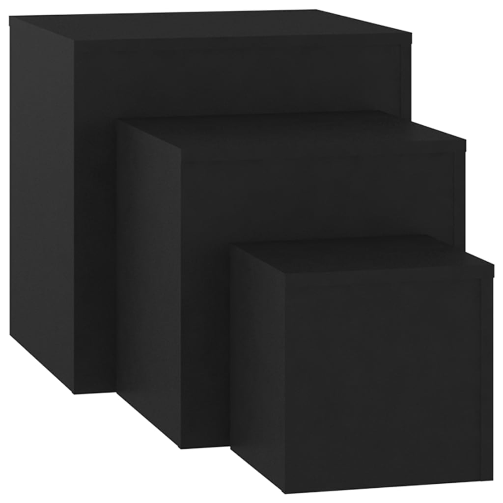 vidaXL Šoniniai staliukai, 3vnt., juodos spalvos, apdirbta mediena
