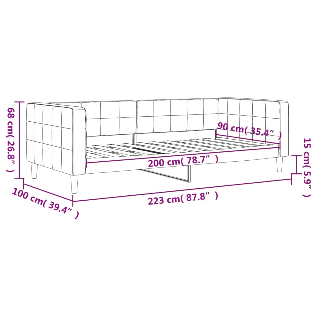 vidaXL Sofa, juodos spalvos, 90x200cm, aksomas