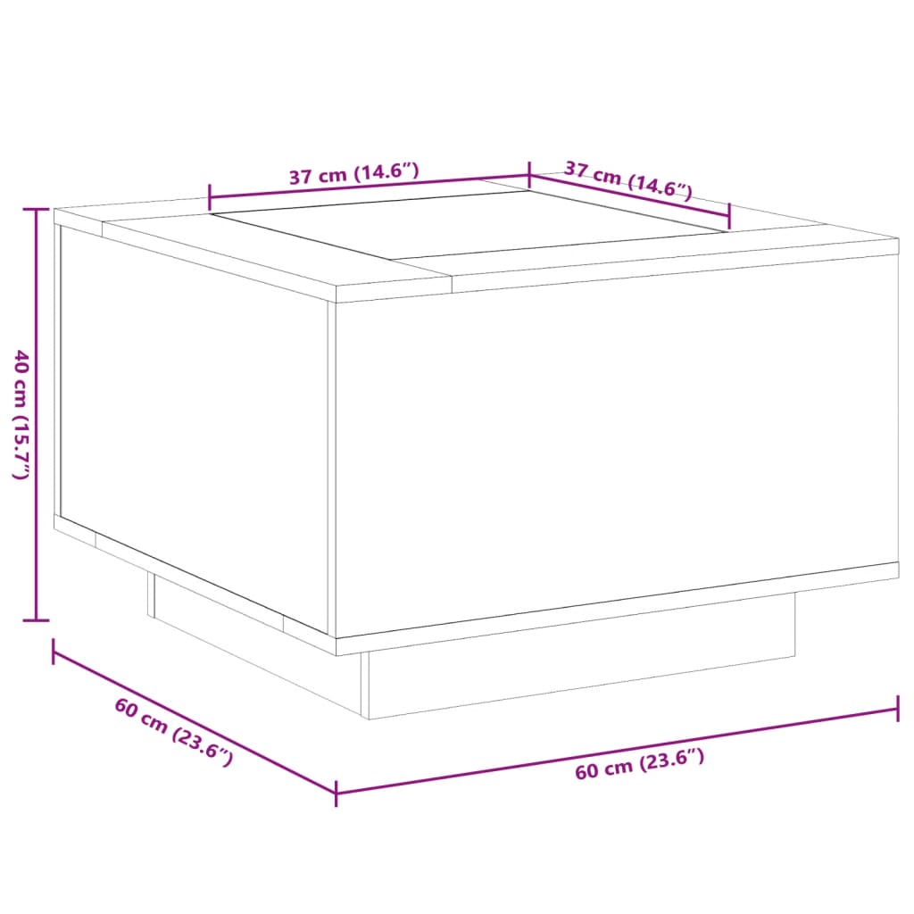 vidaXL Kavos staliukas su LED, betono, 60x60x40cm, apdirbta mediena