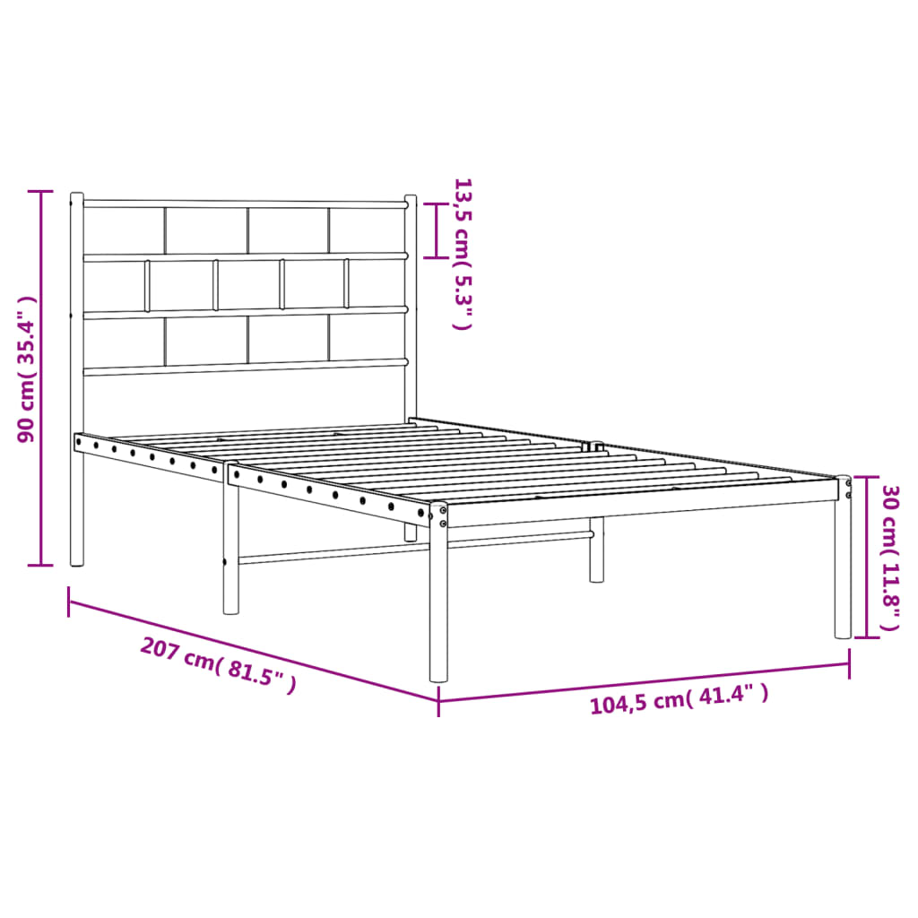 vidaXL Metalinis lovos rėmas su galvūgaliu, juodos spalvos, 100x200cm