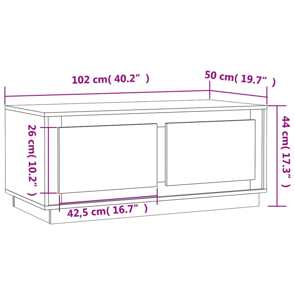 vidaXL Kavos staliukas, baltas, 102x50x44cm, apdirbta mediena, blizgus