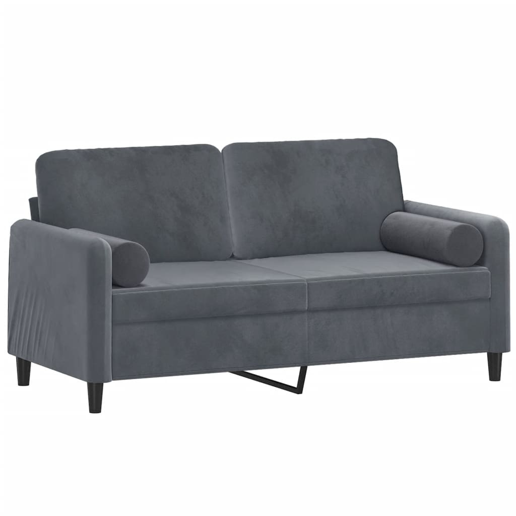 vidaXL Dvivietė sofa su pagalvėlėmis, tamsiai pilka, 140cm, aksomas