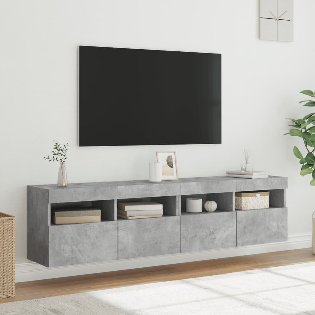 vidaXL Sieninės TV spintelės su LED, 2vnt., betono pilkos, 80x30x40cm