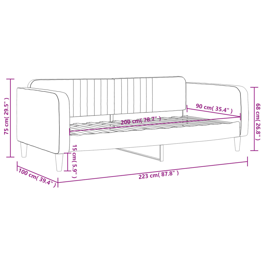 vidaXL Sofa, tamsiai žalios spalvos, 90x200cm, aksomas