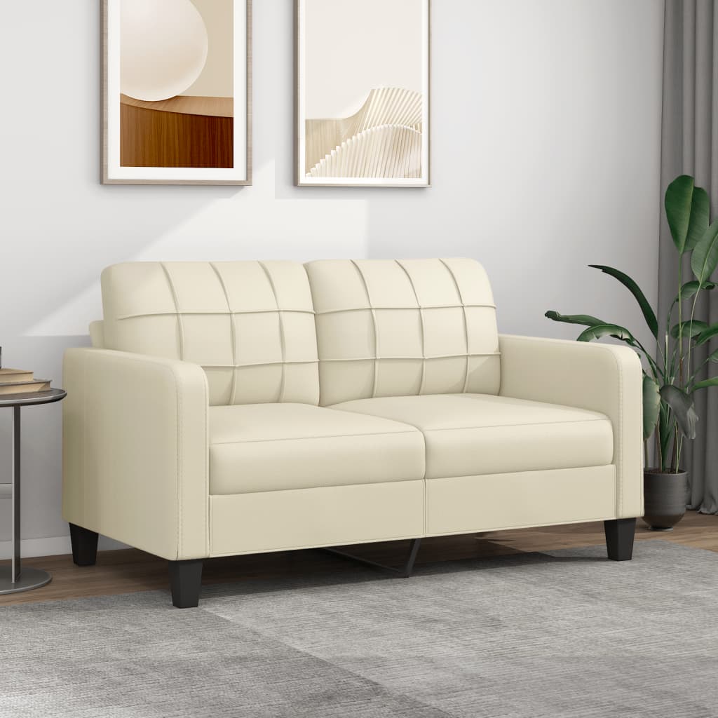 vidaXL Dvivietė sofa, kreminės spalvos, 140cm, dirbtinė oda