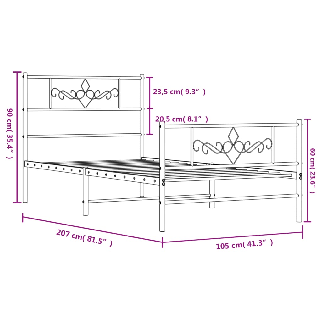 vidaXL Lovos rėmas su galvūgaliu/kojūgaliu, juodas, 100x200cm, metalas