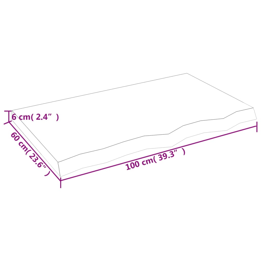 vidaXL Stalviršis, 100x60x(2-6)cm, neapdorotas ąžuolo medienos masyvas