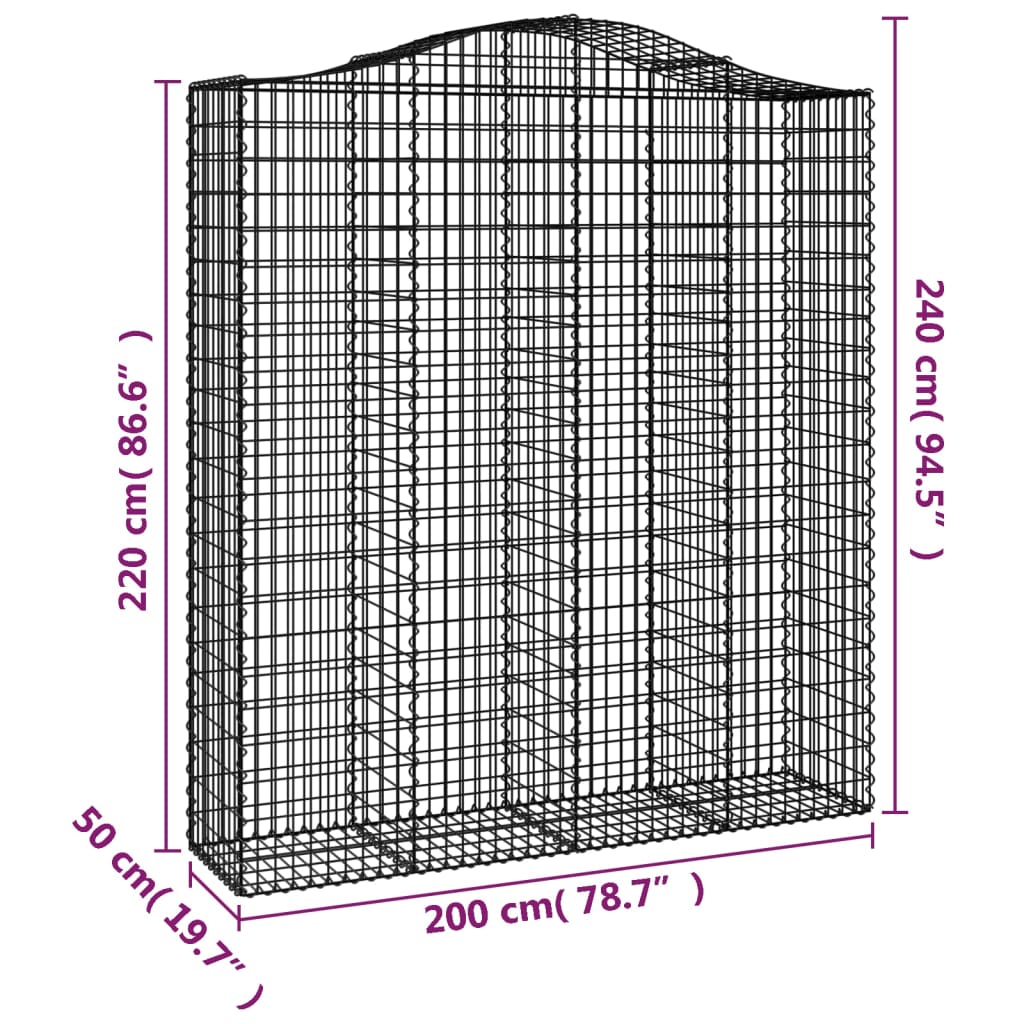 vidaXL Išlenkti gabiono krepšiai, 7vnt., 200x50x220/240cm, geležis