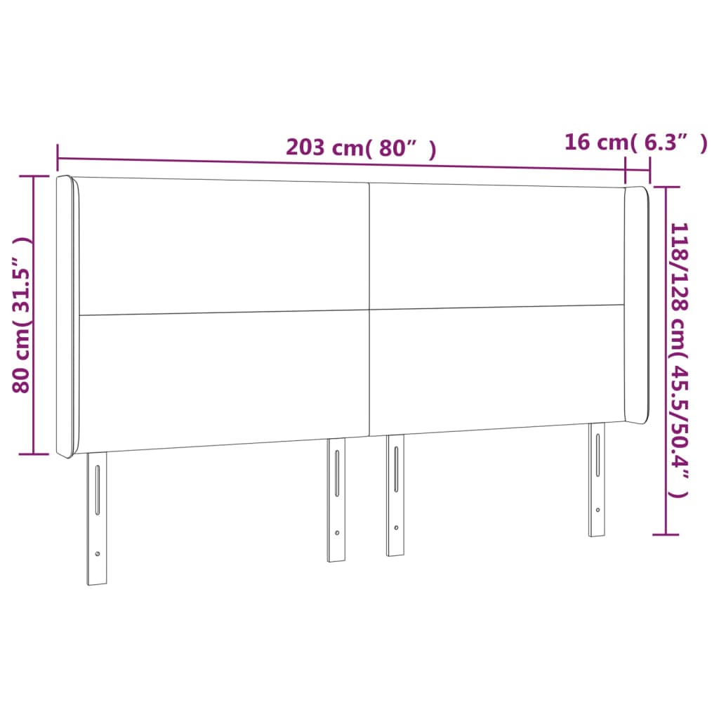 vidaXL Galvūgalis su auselėmis, juodos, 203x16x118/128cm, aksomas