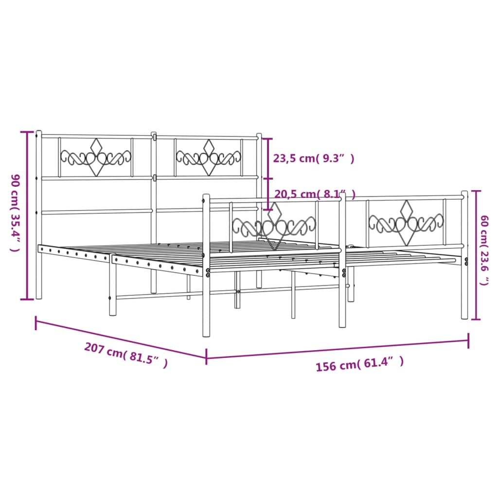 vidaXL Lovos rėmas su galvūgaliu/kojūgaliu, baltas, 150x200cm, metalas