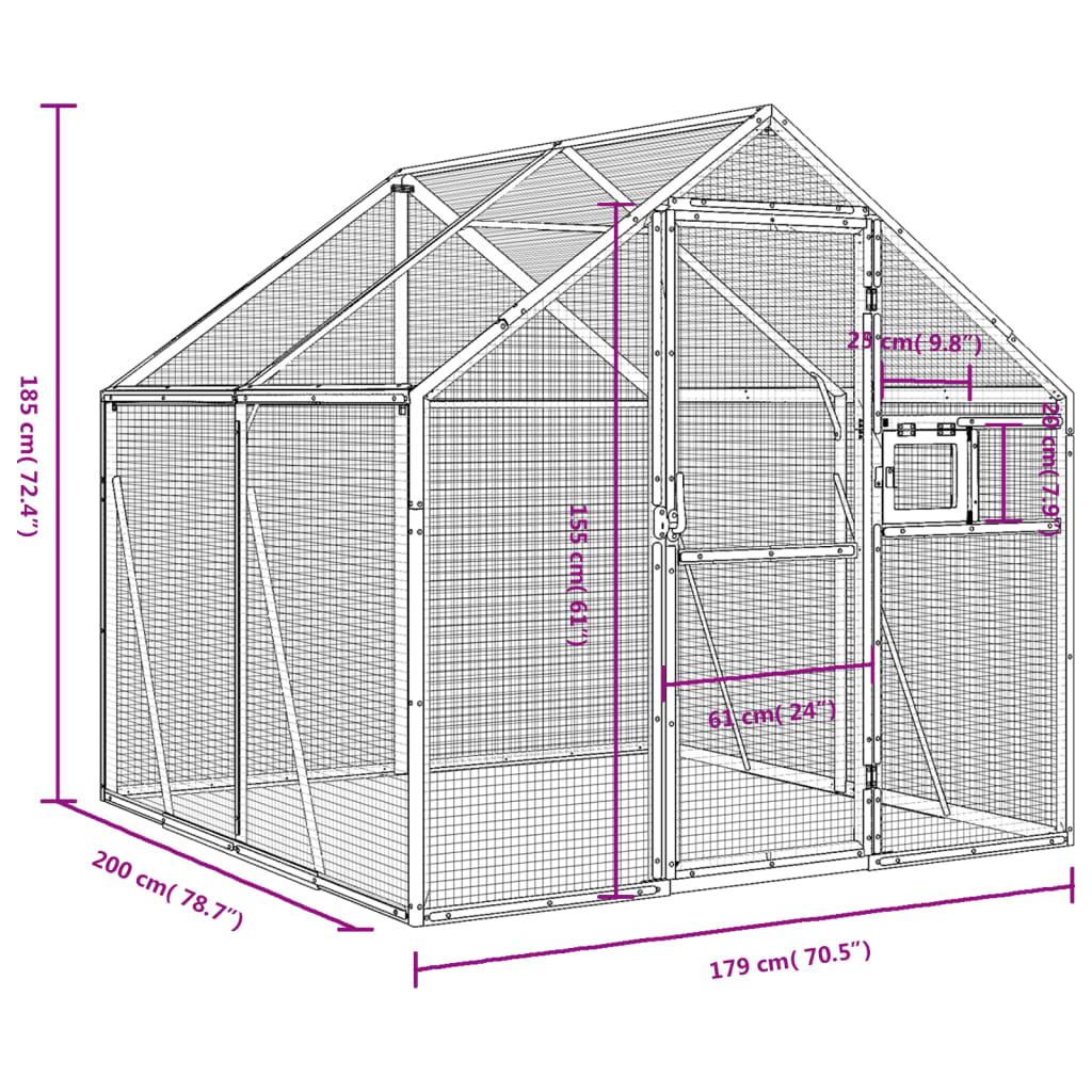 vidaXL Paukštidė, sidabrinės spalvos, 1,79x2x1,85m, aliuminis