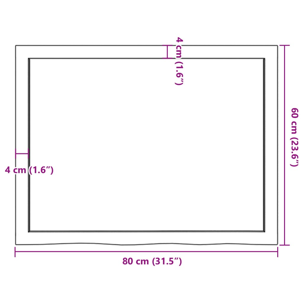 vidaXL Stalviršis, 80x60x(2-6)cm, neapdorotas ąžuolo medienos masyvas