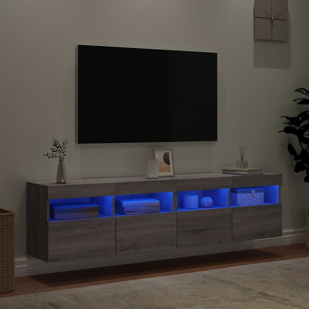 vidaXL Sieninės TV spintelės su LED, 2vnt., pilkos ąžuolo, 80x30x40cm