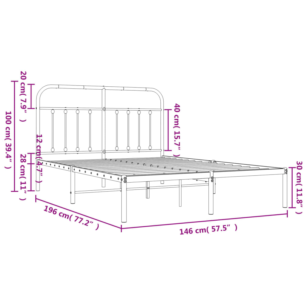 vidaXL Metalinis lovos rėmas su galvūgaliu, juodos spalvos, 140x190cm