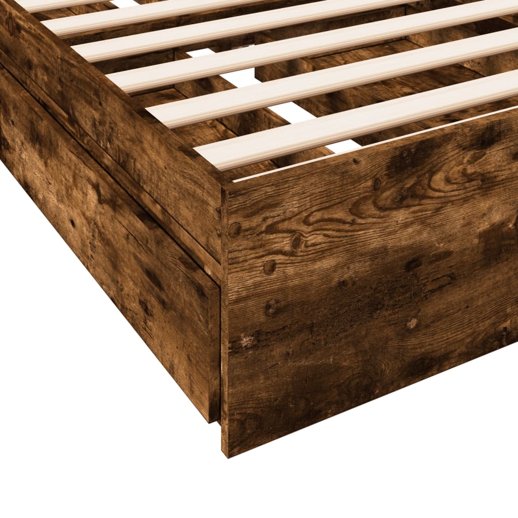 vidaXL Lovos rėmas su stalčiais, dūminio ąžuolo, 75x190cm, mediena
