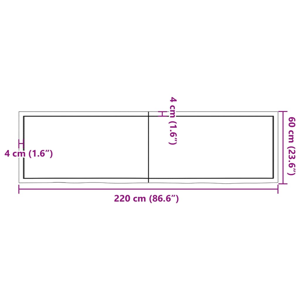 vidaXL Stalviršis, tamsiai rudas, 220x60x(2-6)cm, ąžuolo masyvas