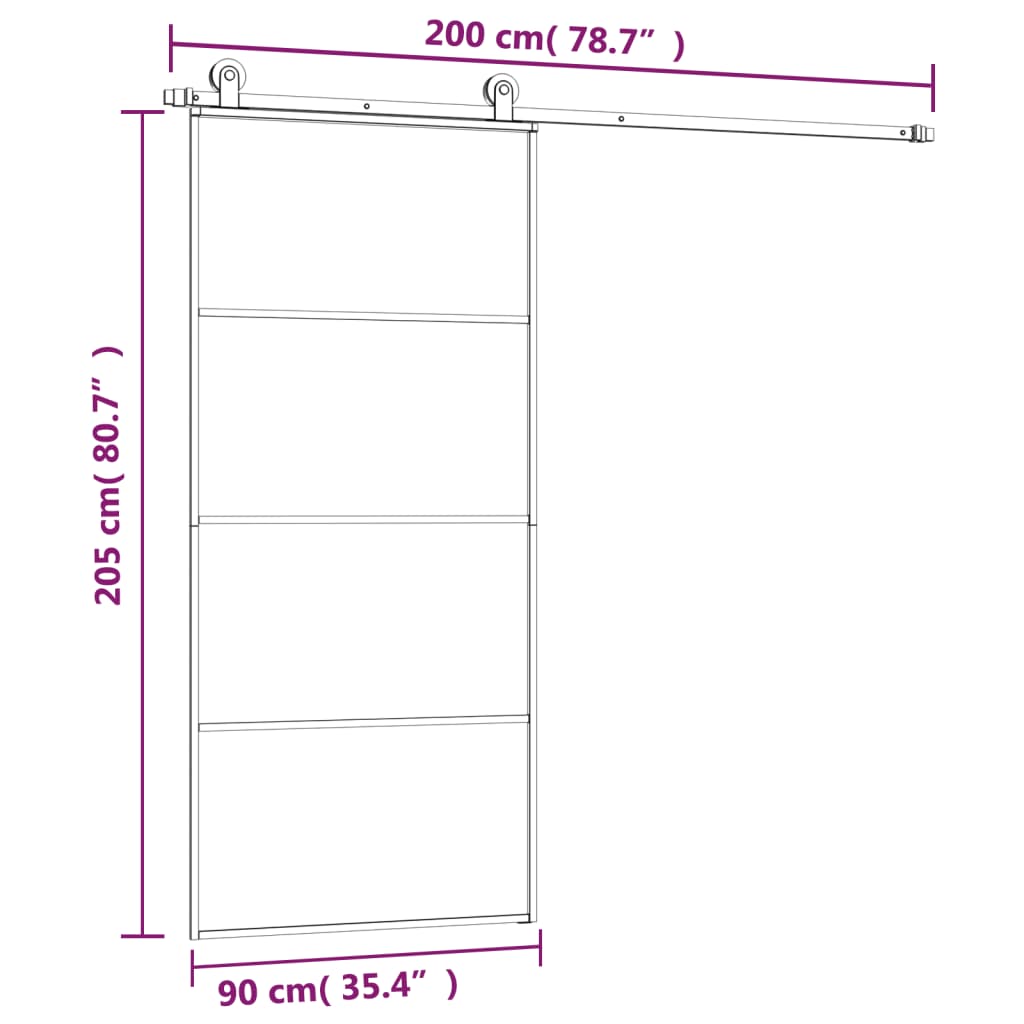 vidaXL Stumdomos durys su įrangos rinkiniu, 90x205cm, ESG ir aliuminis