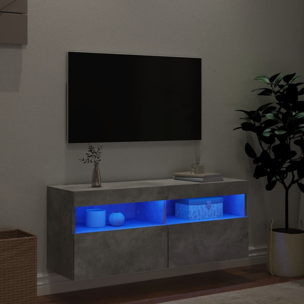 vidaXL Sieninė TV spintelė su LED lemputėmis, betono, 100x30x40cm