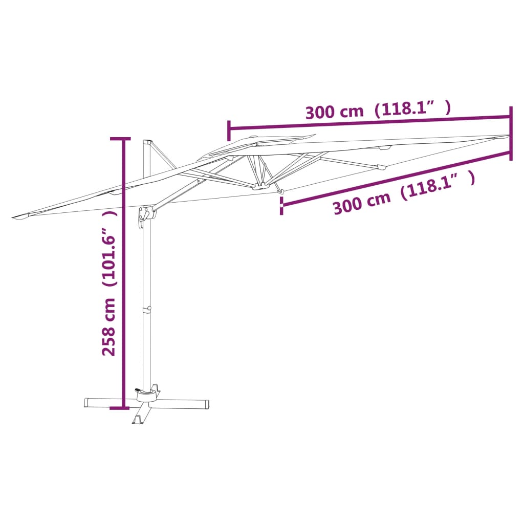 vidaXL Gembinis skėtis su dvigubu viršumi, žalios spalvos, 300x300cm