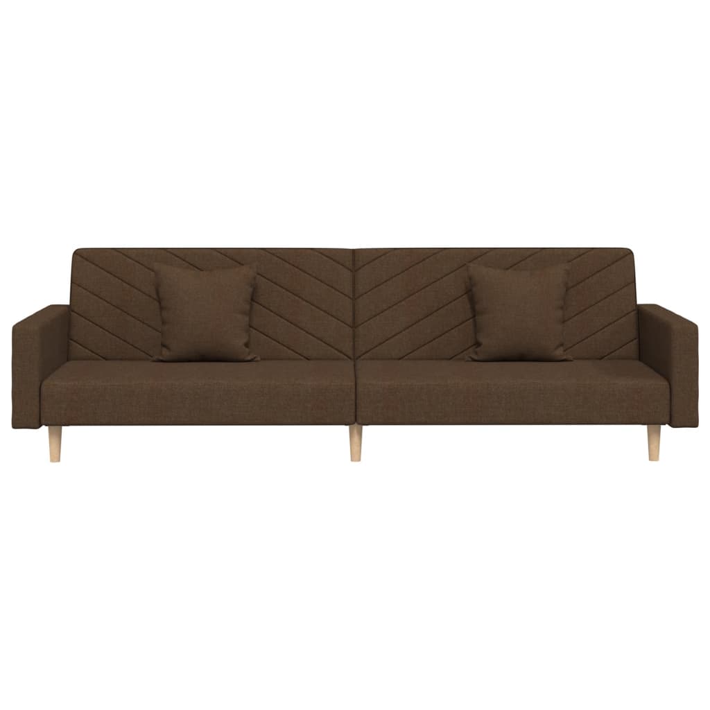 vidaXL Dvivietė sofa-lova dvejomis pagalvėmis, rudos spalvos, audinys