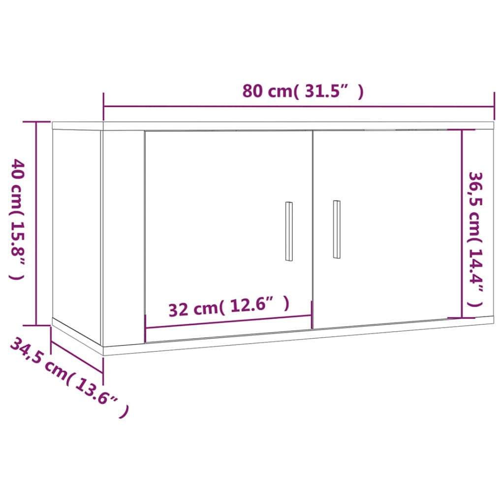 vidaXL Sieninės TV spintelės, 2vnt., betono pilkos, 80x34,5x40cm