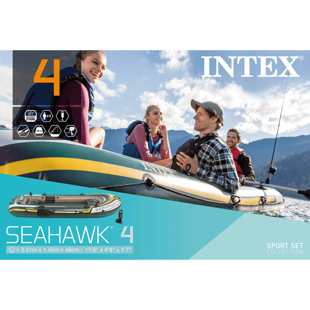 Intex Seahawk 4 Pripučiama valtis su irklais ir pompa, 68351NP