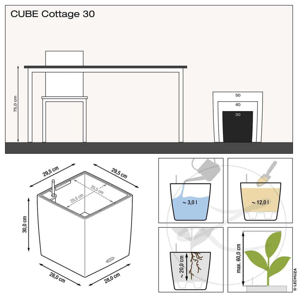 LECHUZA Lovelis CUBE Cottage 30 ALL-IN-ONE, moka spalvos