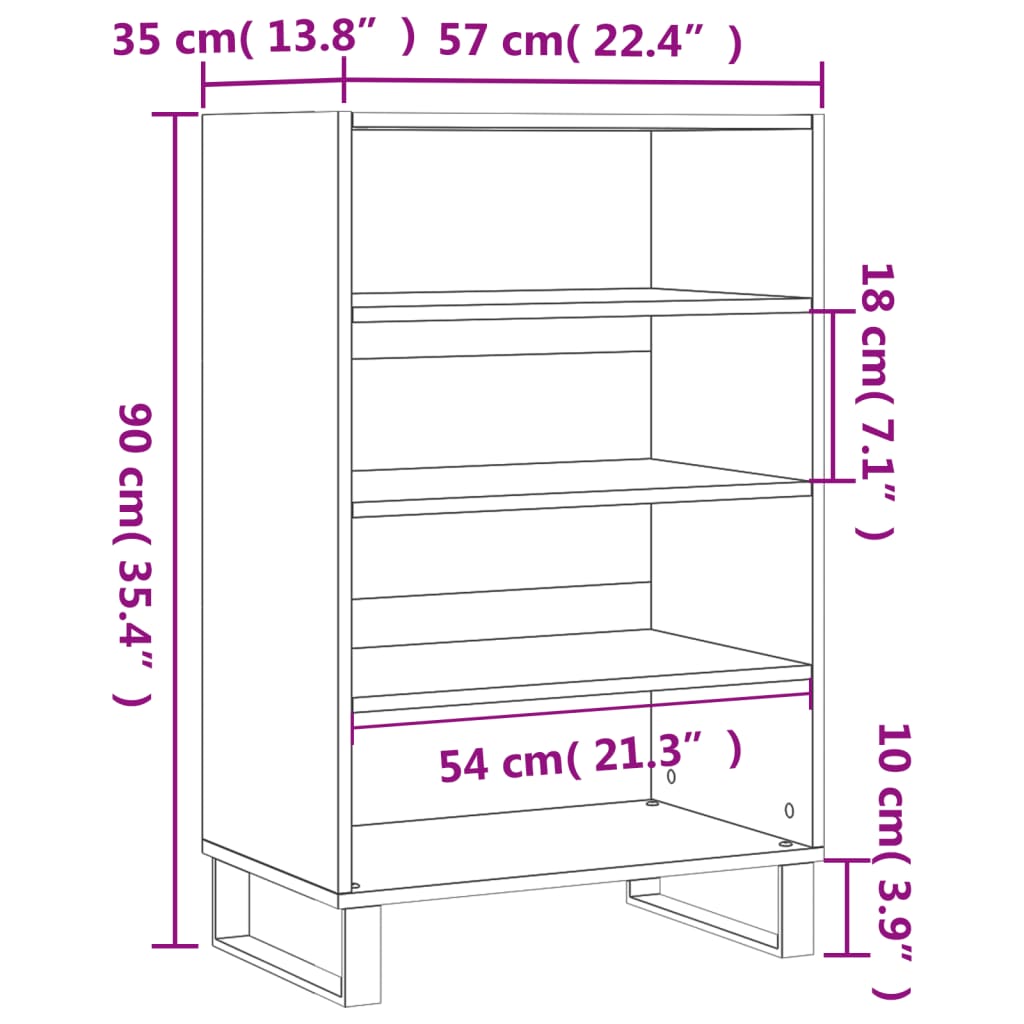 vidaXL Komoda, baltos spalvos, 57x35x90cm, apdirbta mediena, blizgi