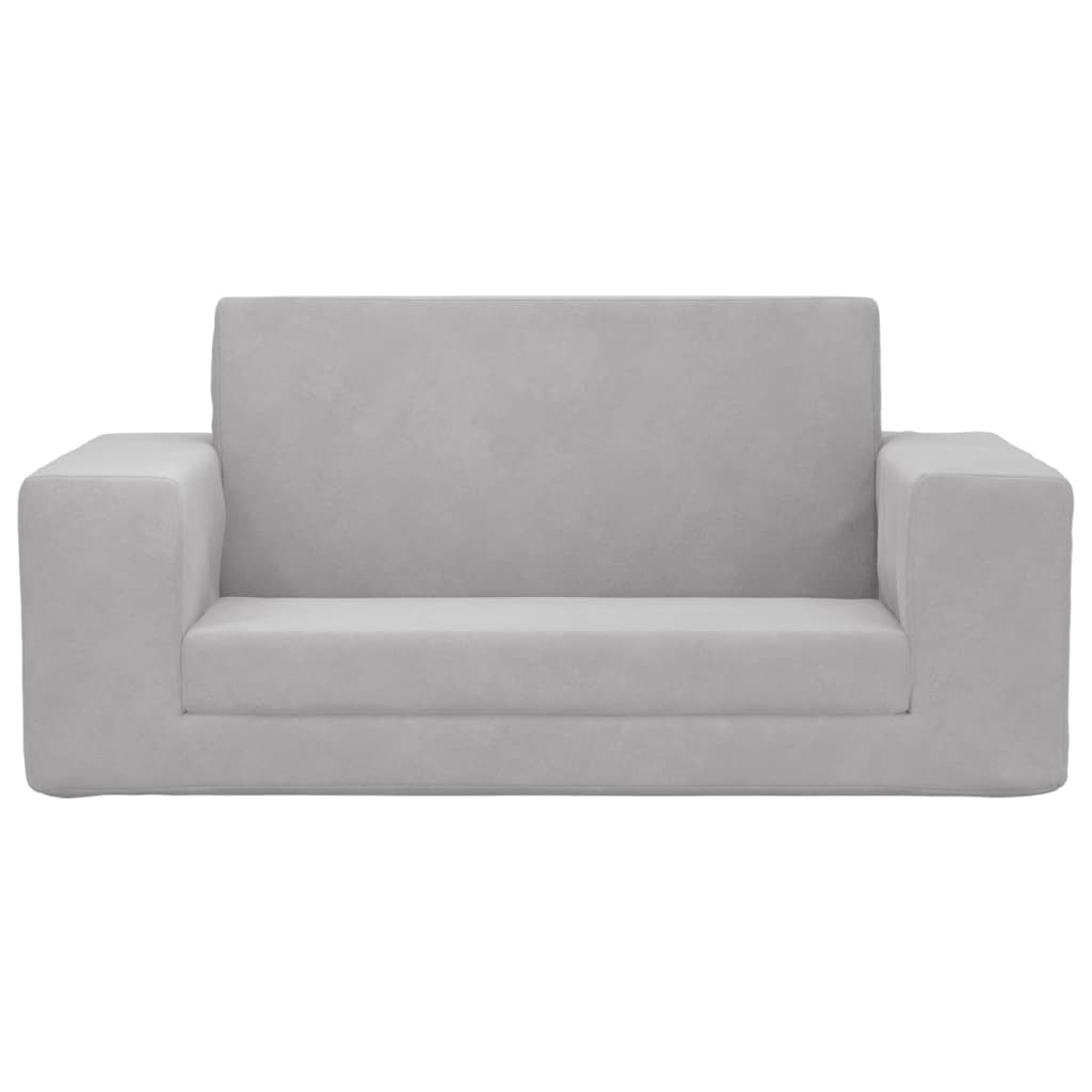 vidaXL Vaikiška dvivietė sofa-lova, šviesiai pilka, minkštas pliušas