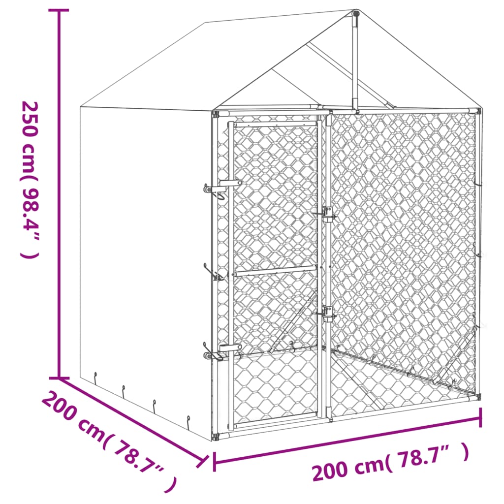 vidaXL Lauko voljeras šunims su stogu, sidabrinis, 2x2x2,5m, plienas