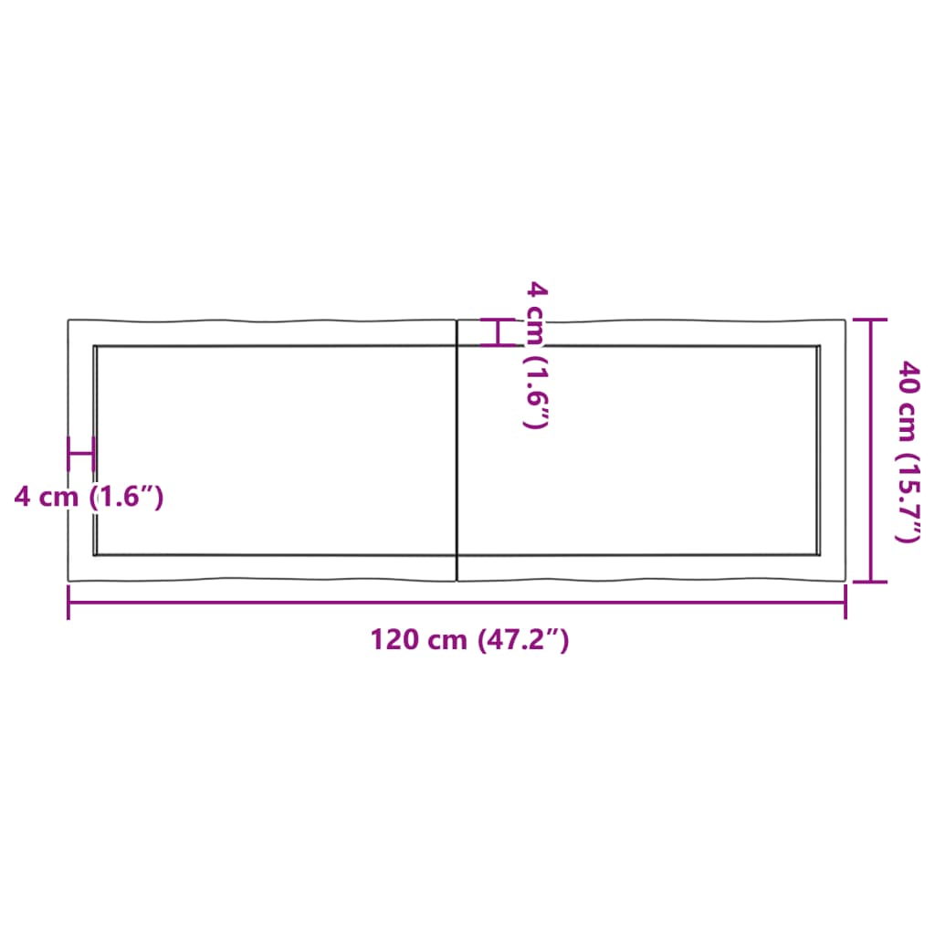 vidaXL Stalviršis, 120x40x(2–4)cm, medienos masyvas, su gyvu kraštu