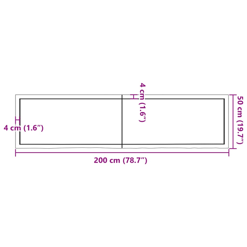 vidaXL Vonios kambario stalviršis, 200x50x(2-4) cm, medienos masyvas